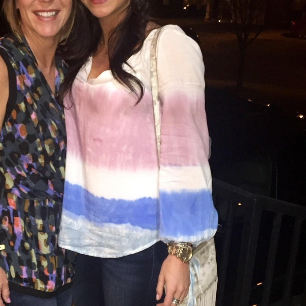 Women's watercolor striped summer flowy blouse